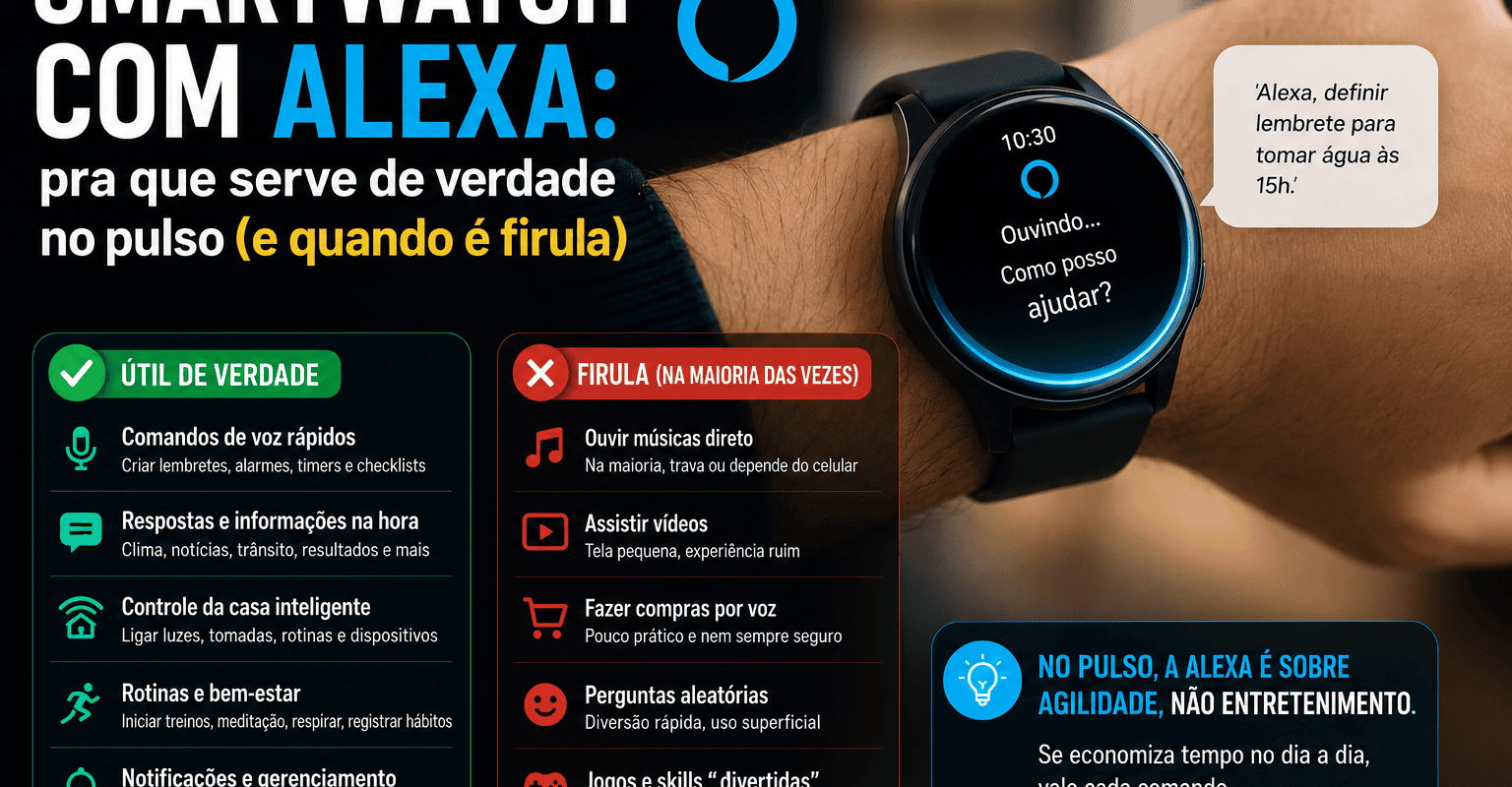 Smartwatch com Alexa: pra que serve de verdade no pulso (e quando é firula)