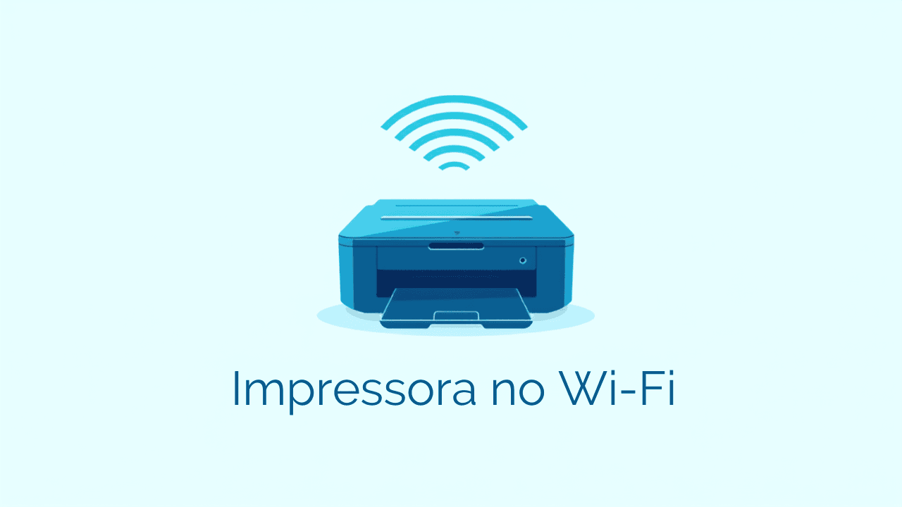 Ilustração de uma impressora com ondas de wi-fi, representando impressora conectada ao Wi-Fi.